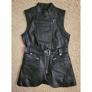 Rachel Zoe Womens Leather Sleeveless Belted Jacket Black Size 4 TAGS NEW
